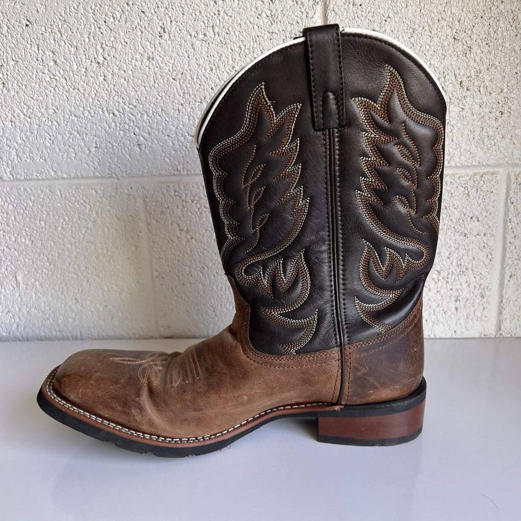 Laredo 12D Square Toe Brown Montana Western Cowboy Boot 7800 Embroider Mid Calf
