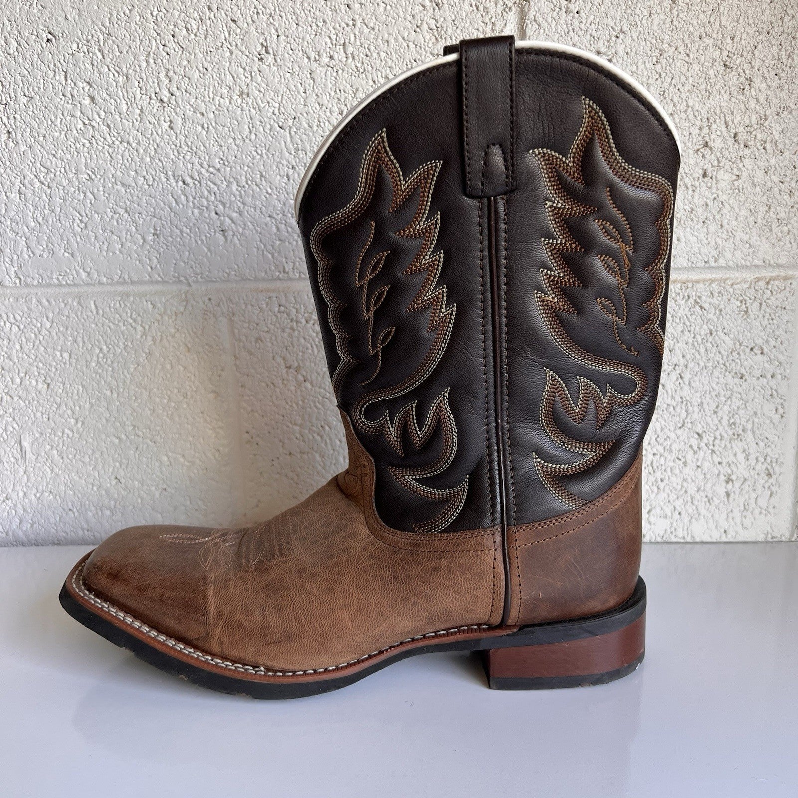 Laredo 12D Square Toe Brown Montana Western Cowboy Boot 7800 Embroider Mid Calf