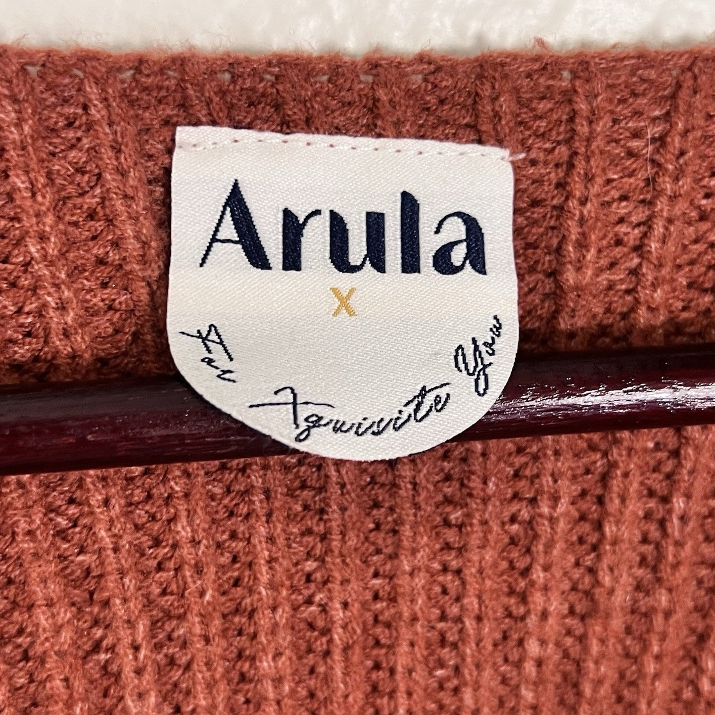 Arula Crop Rust Chunky Cable Knit Oversized Boho Raw Hem Seams Sweater Hippie