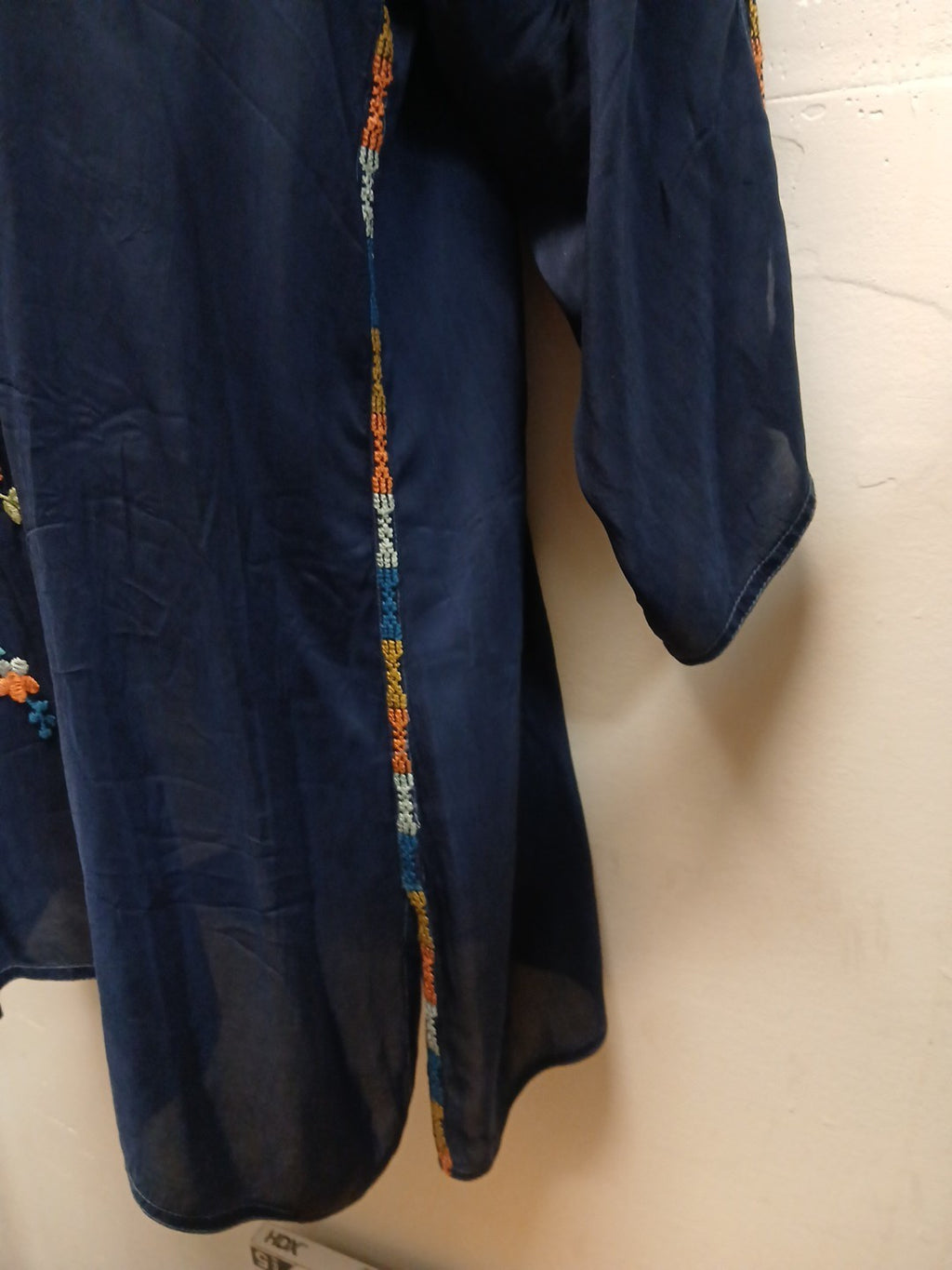 Johnny Was XL V-Neck Embroidered Blue Pullover Sheer Blouse