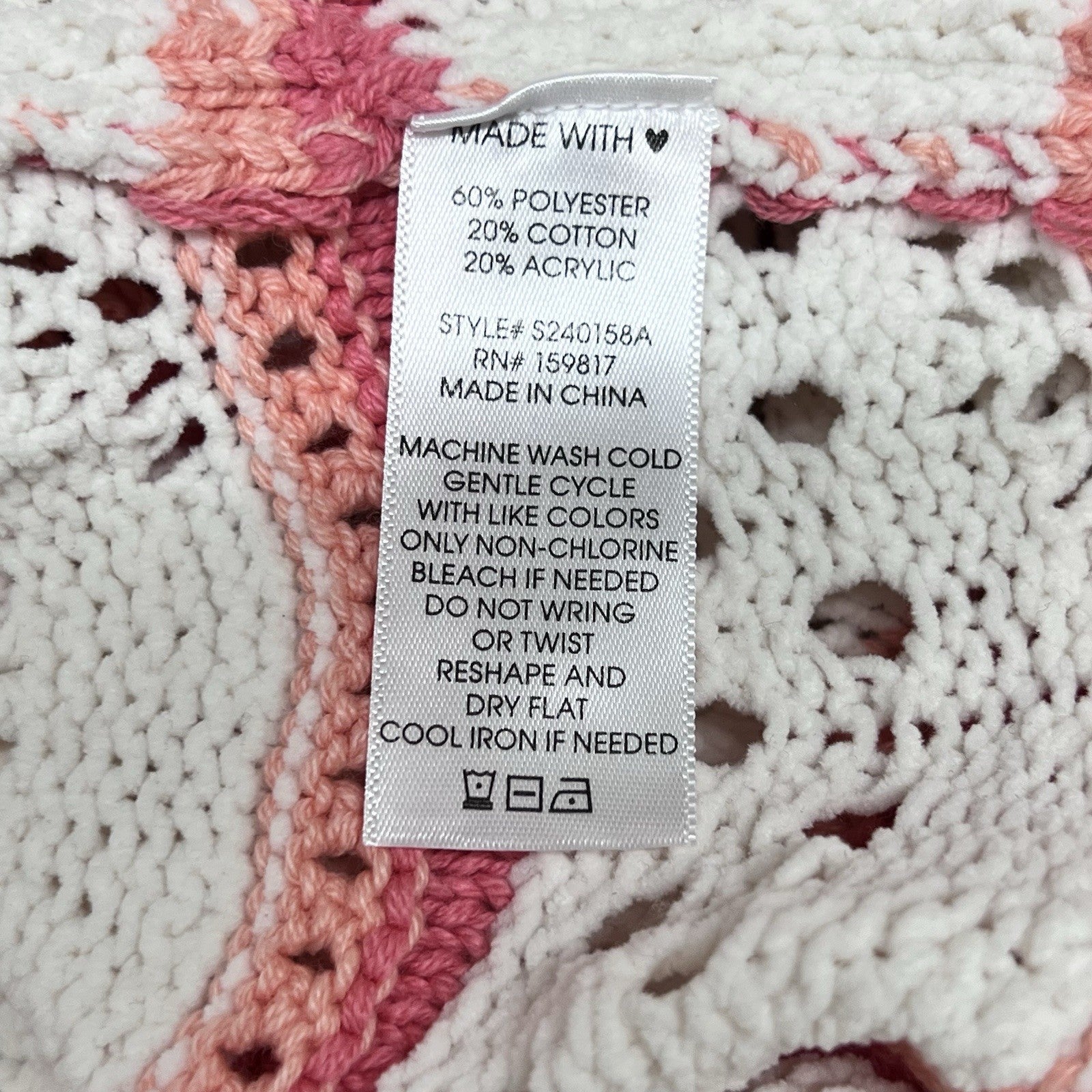 NWOT Arula Crop Open Cable Knit Oversize Stripe Sweater Cream Pink Scallop Girly