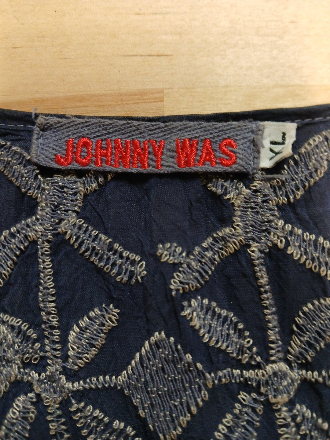 Johnny Was XL Blue Heavily Embroidered 1/4 Button Blouse