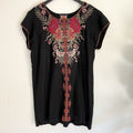 Johnny Was XL Burke 100% Linen Tunic Black Floral Embroidered Dress JWLA Boho
