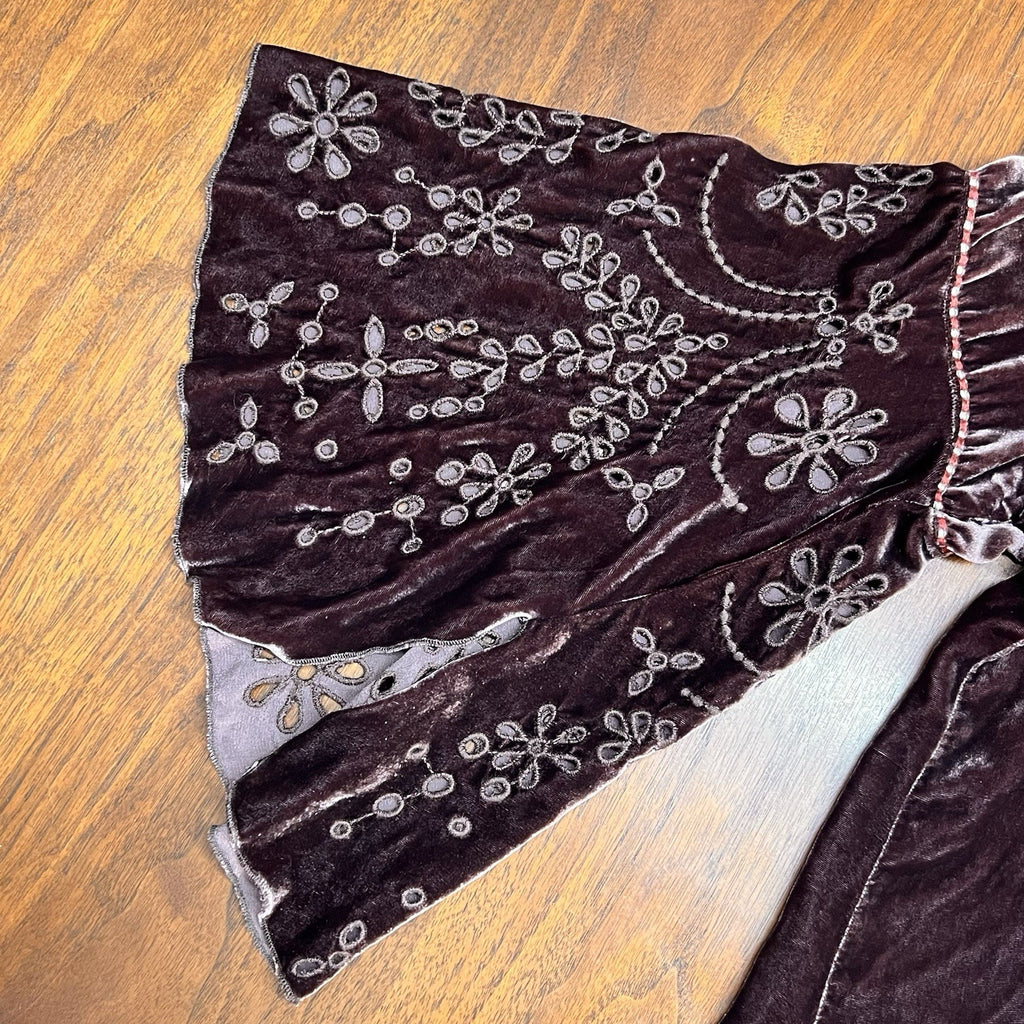 Johnny Was XL Chiri Velvet Silk Blend Brown Swing Blouse Bell Butterfly Sleeve