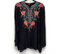Johnny Was XL Gemstone Embroidered Black Tunic Top Boho Roll Tab Oversized