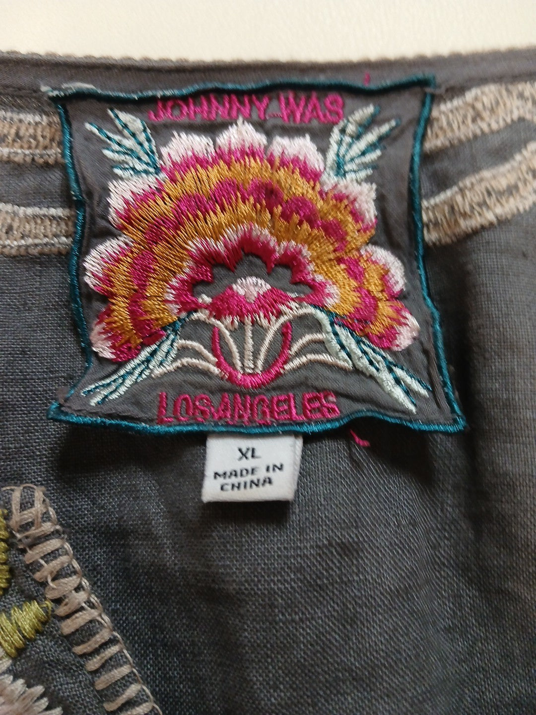 Johnny Was XL Grey Embroidered Pullover Top