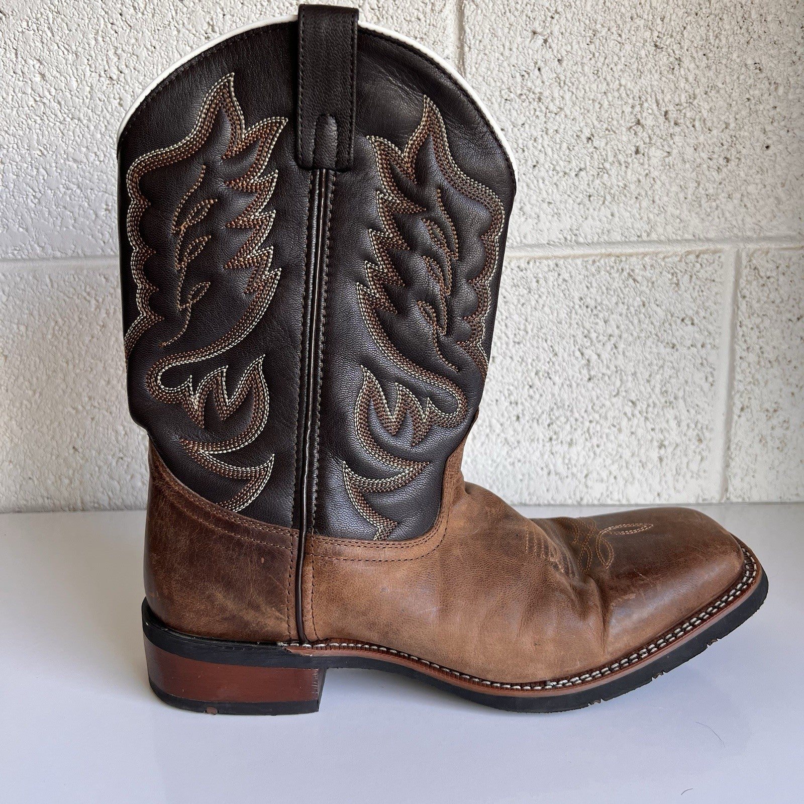 Laredo 12D Square Toe Brown Montana Western Cowboy Boot 7800 Embroider Mid Calf