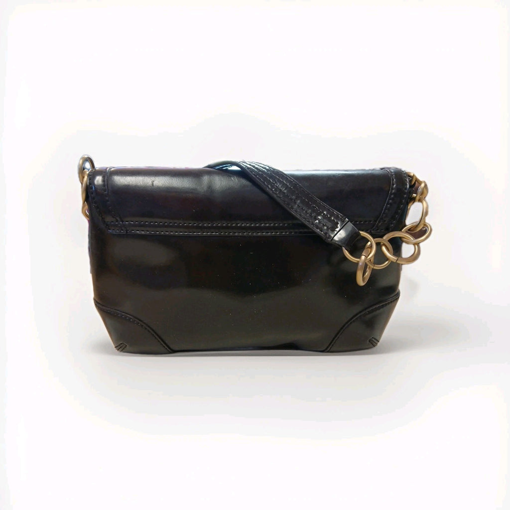 Ann Taylor Dark Dark Brown Faux Leather Shoulder Bag w/ Gold Link Strap