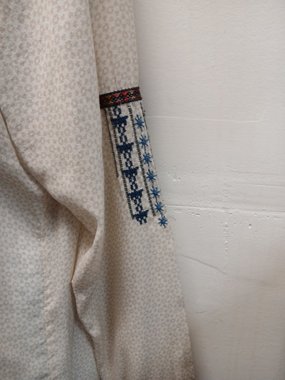 Johnny Was XL Biya Tan Embroidered 3/4 Button Pullover Blouse
