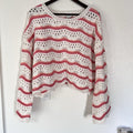 NWOT Arula Crop Open Cable Knit Oversize Stripe Sweater Cream Pink Scallop Girly