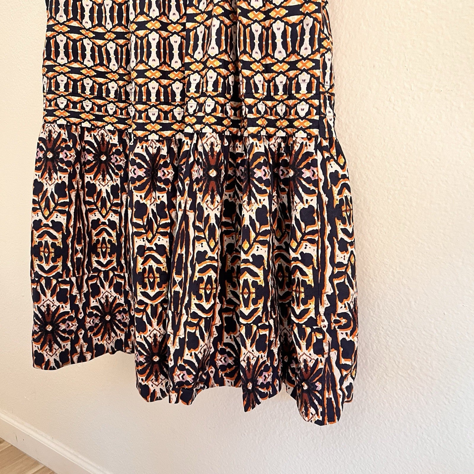 Maeve Anthropologie 2X Somerset Short Sleeve Maxi Dress Geo Tiered Boho Artsy