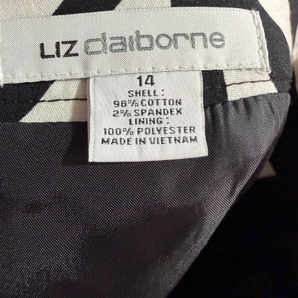 Liz Claiborne Black and White Geometric Stripes Pleated Skirt