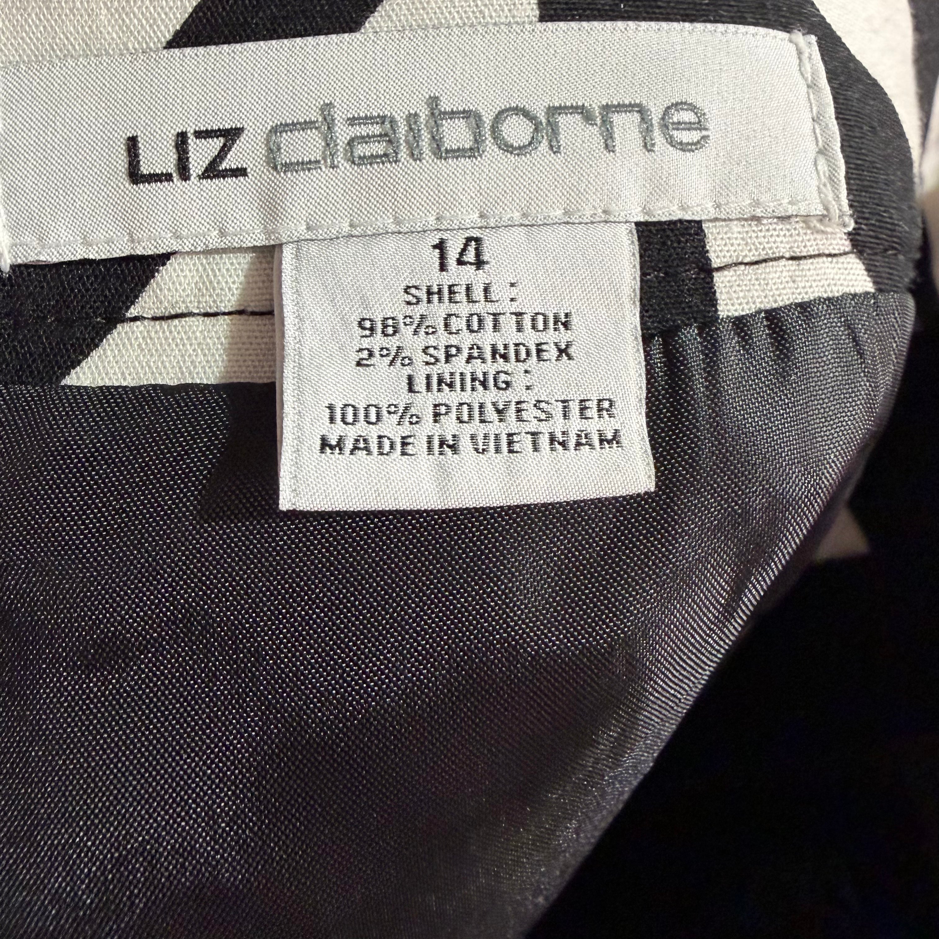 Liz Claiborne Black and White Geometric Stripes Pleated Skirt