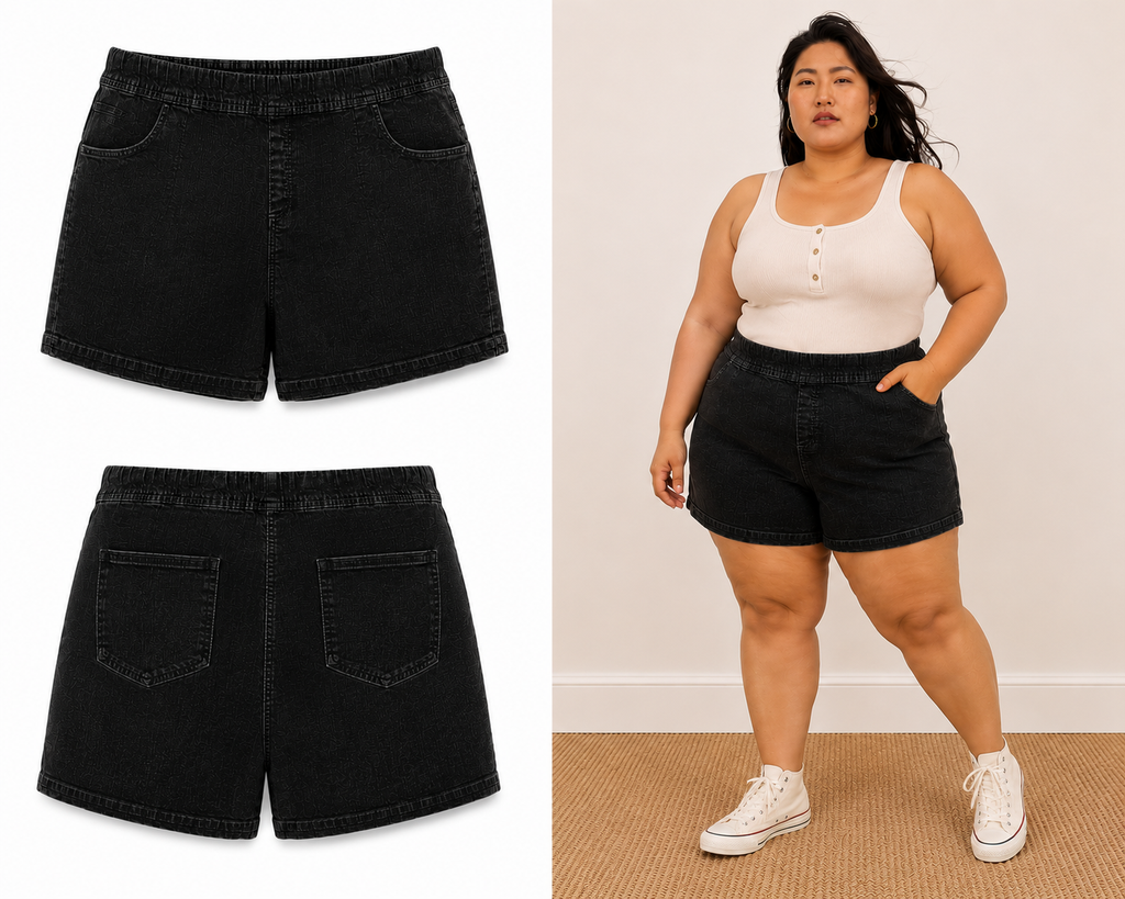 Terra & Sky Black Stone Wash Two Pocket Jean Shorts