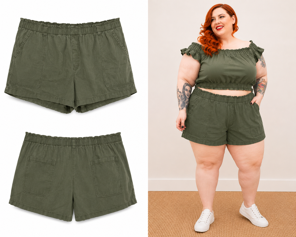 Terra & Sky Green Ruffle Waist 4 Pocket Shorts