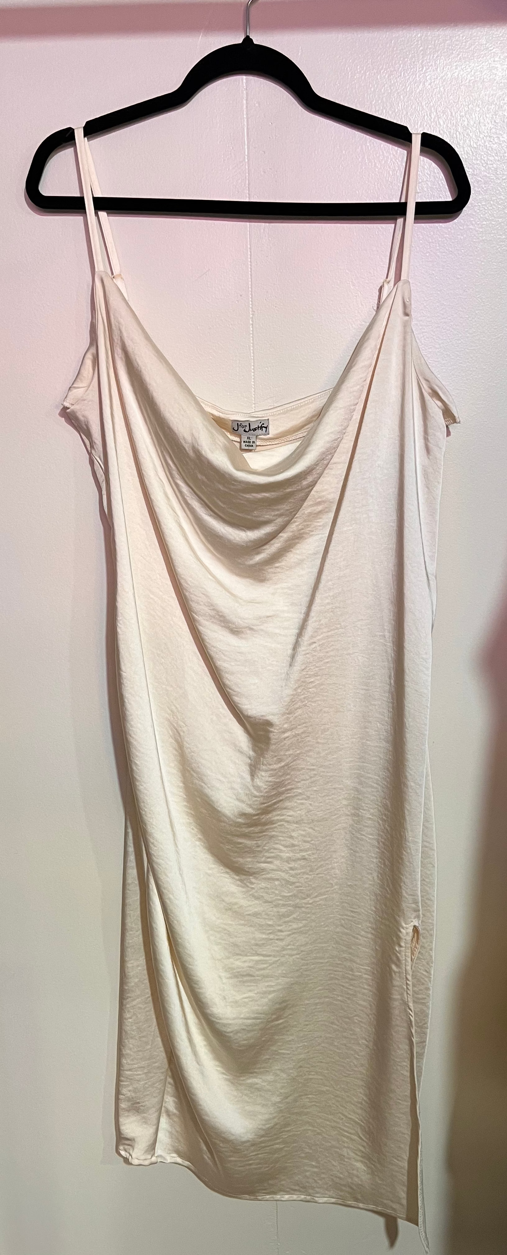 J for Justify  Cream spaghetti strap side slit Dress