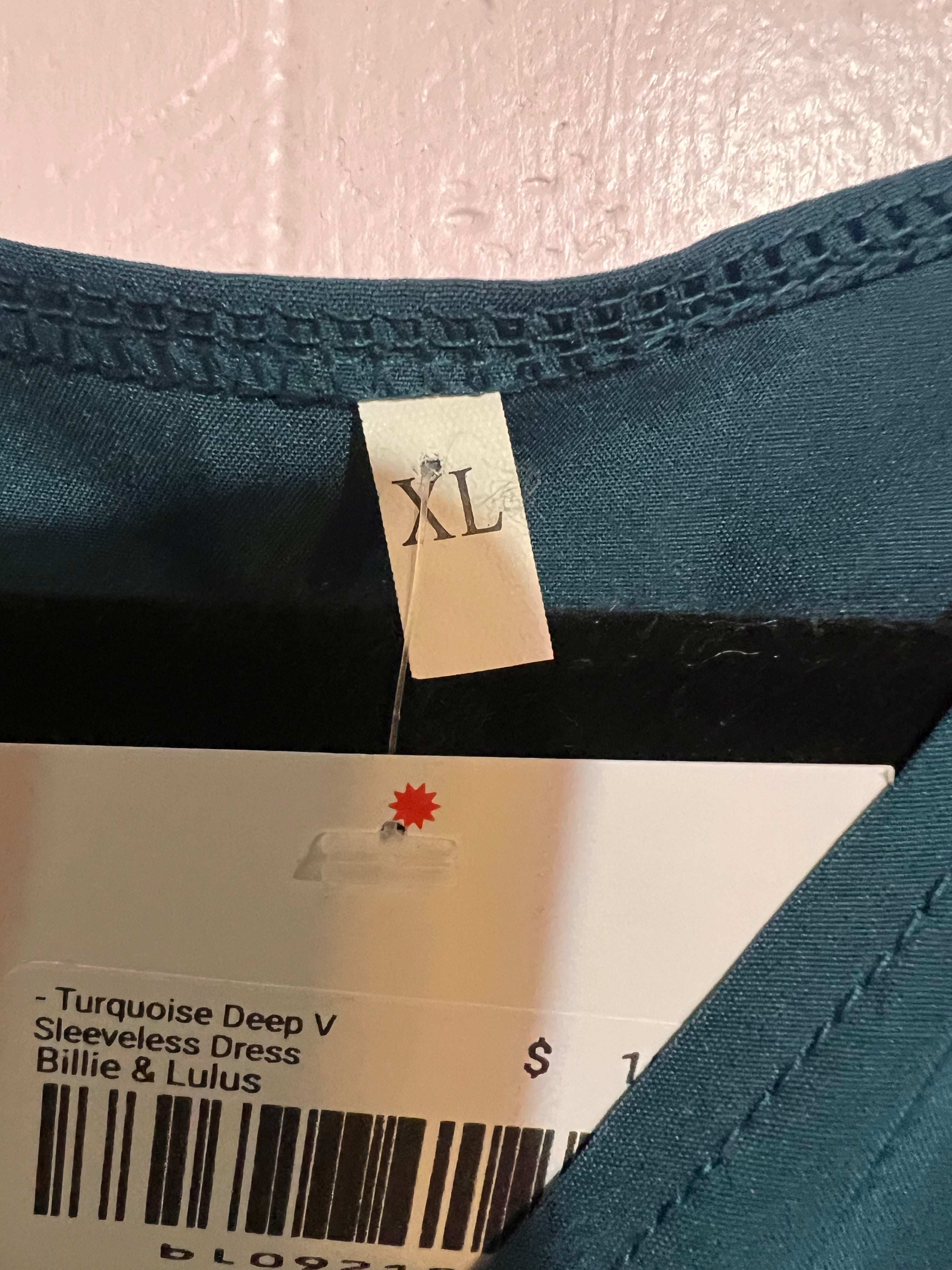 - Turquoise Deep V Sleeveless Dress