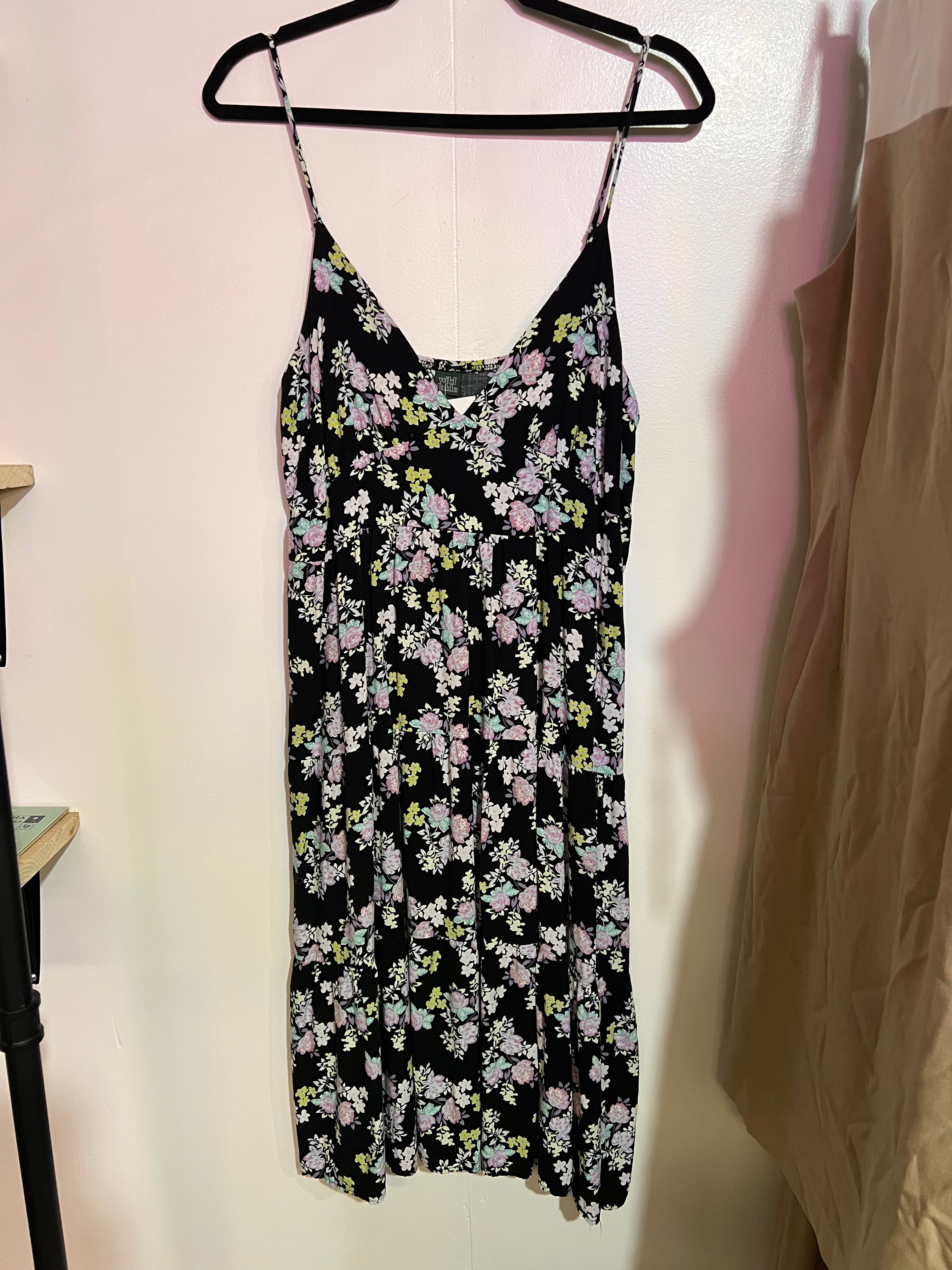 Wild Fable Black Floral Strappy V-neck Dress