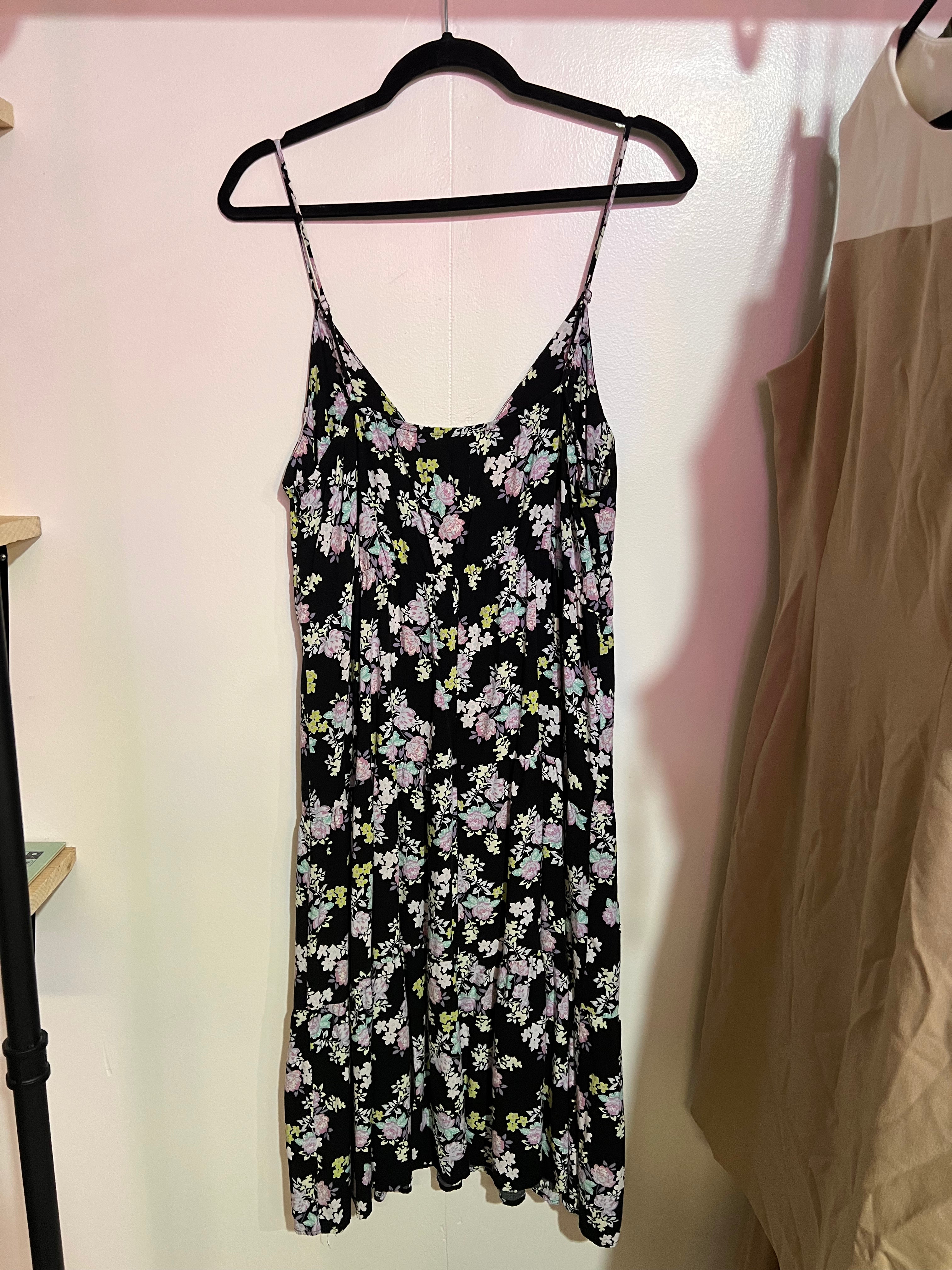 Wild Fable Black Floral Strappy V-neck Dress