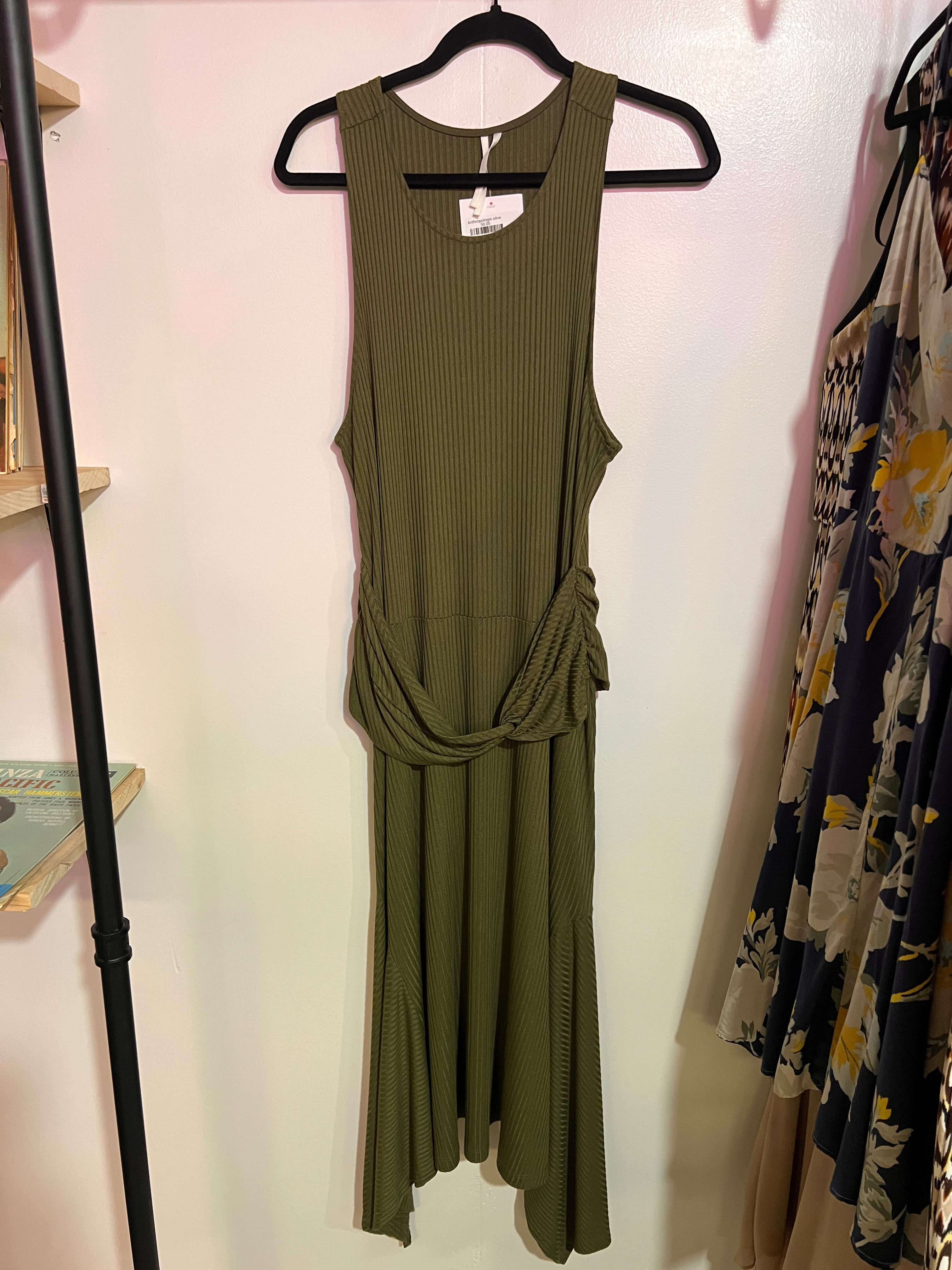 Anthropologie olive green ribbed midi dress King Solver