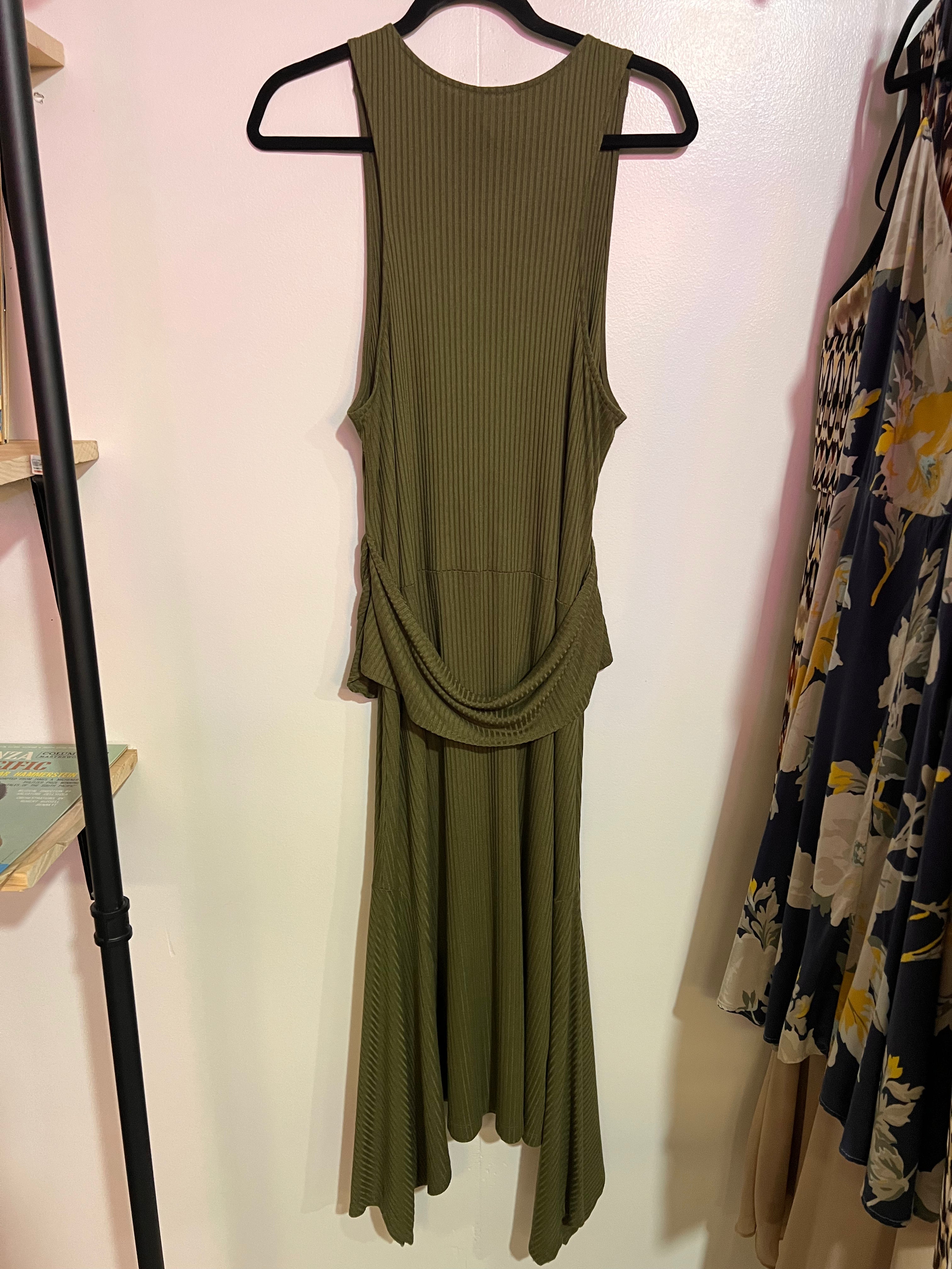 Anthropologie olive green ribbed midi dress King Solver