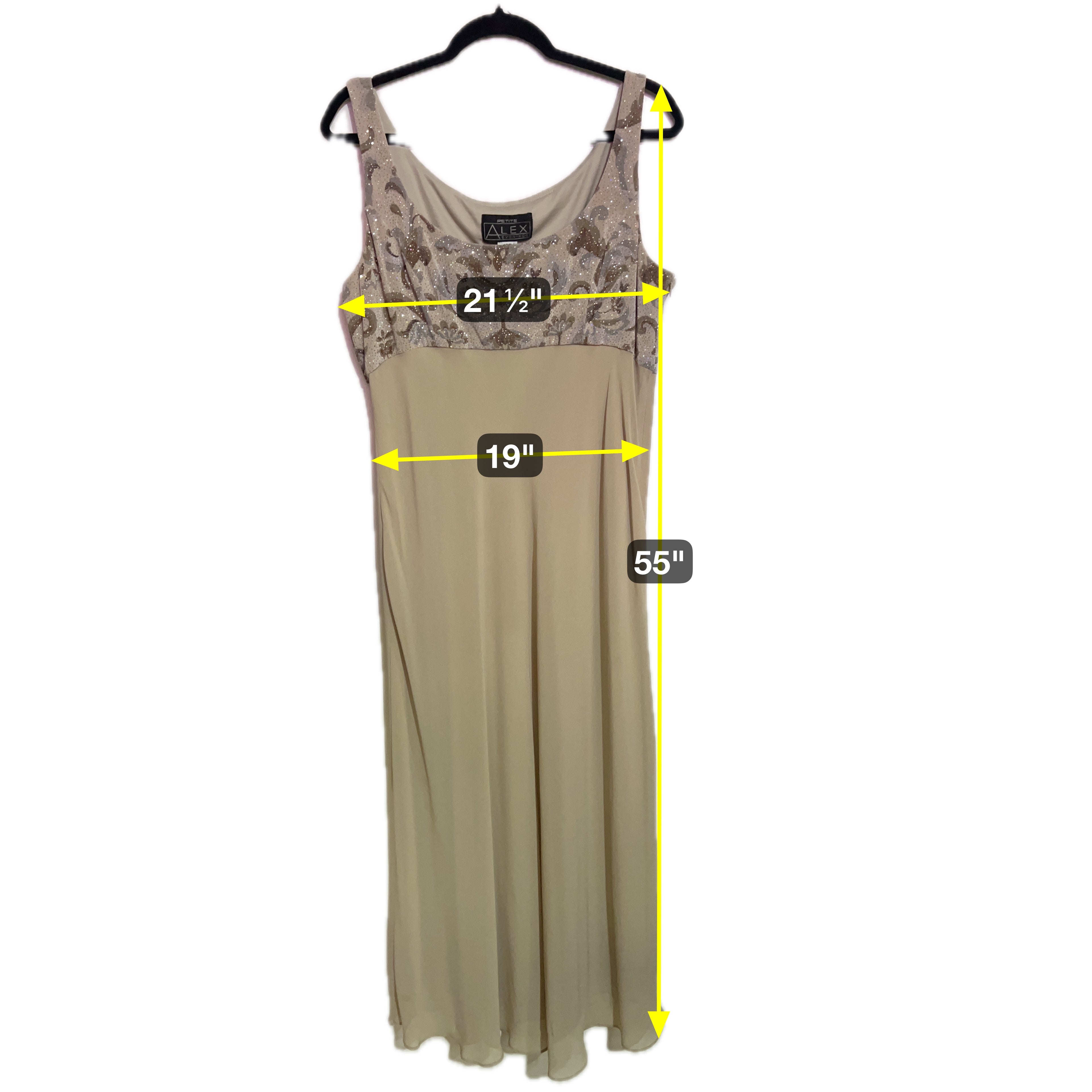 Alex Evenings Tan Sequened Long Sleeveless Dress