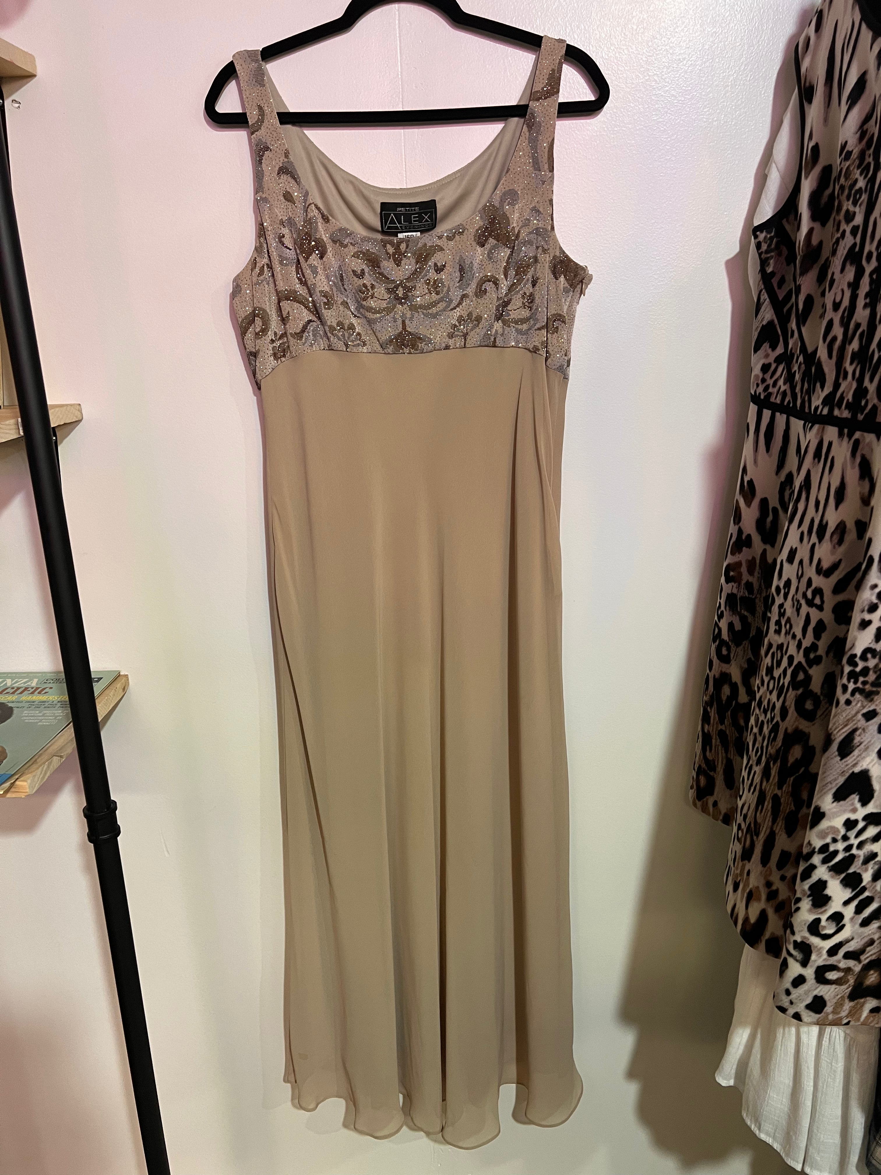 Alex Evenings Tan Sequened Long Sleeveless Dress