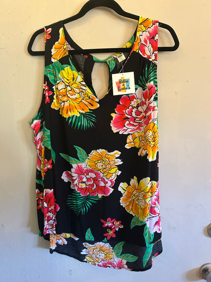 Old Navy Black Floral Sleeveless Shirt