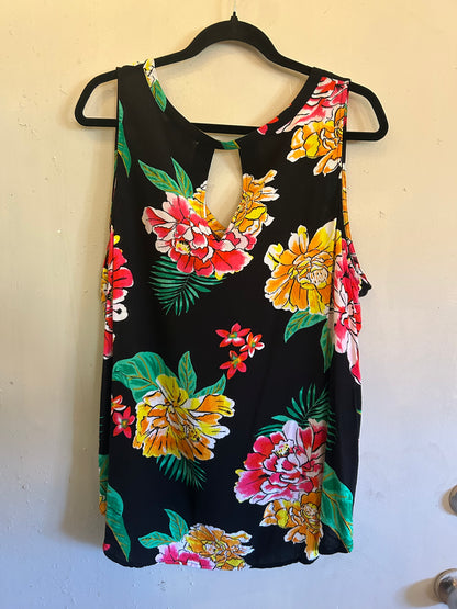 Old Navy Black Floral Sleeveless Shirt