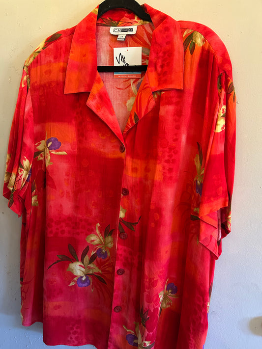 CM Shapes Red tropical button down shirt