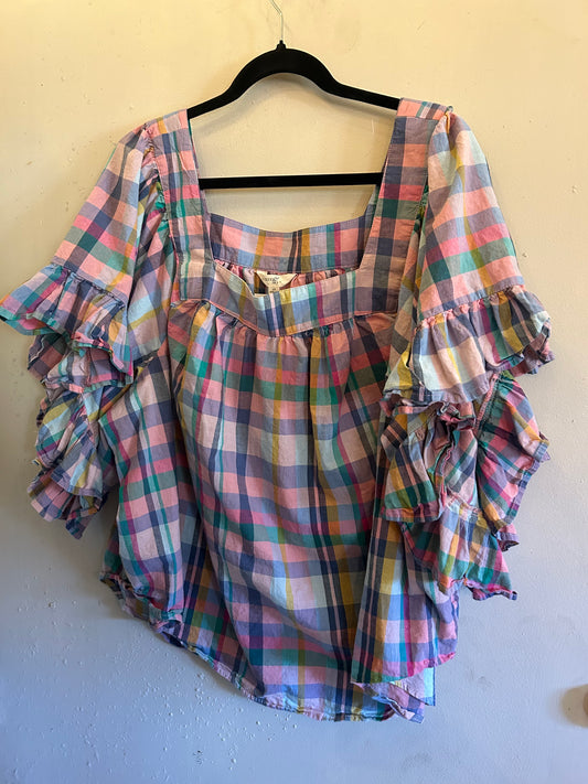 Terra & Sky Purple plaid ruffle sleeves
