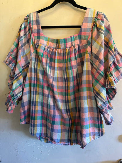 Terra & Sky Purple plaid ruffle sleeves