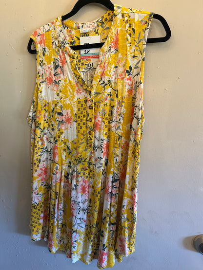 Westport Yellow and coral floral pattern sleeveless