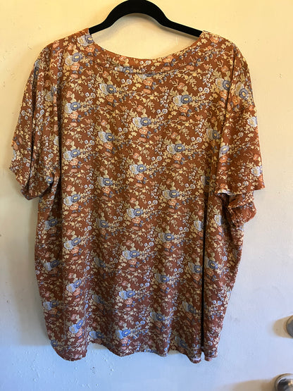 Galy Brown w purple flower v neck button down