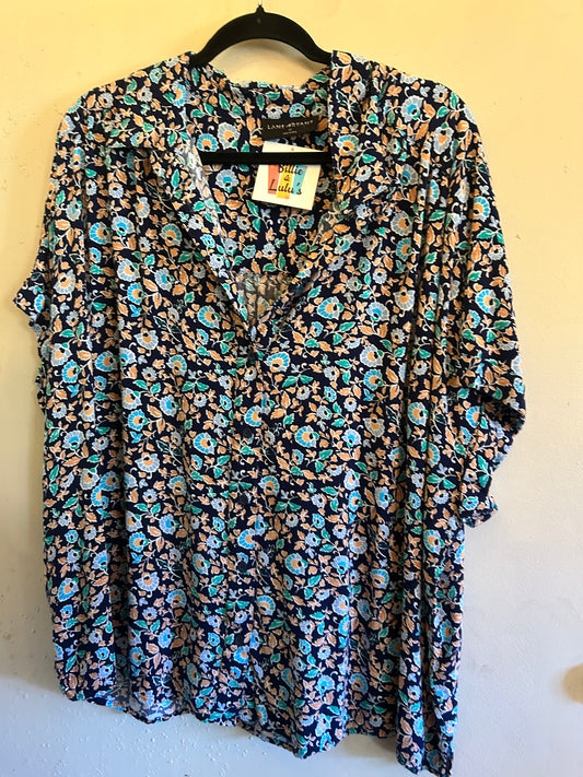Lane Bryant Blue Floral pattern button down