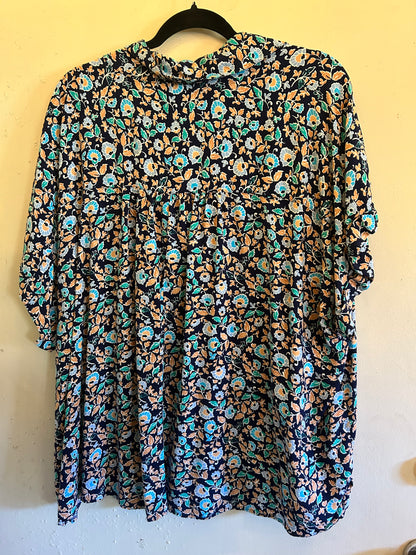 Lane Bryant Blue Floral pattern button down