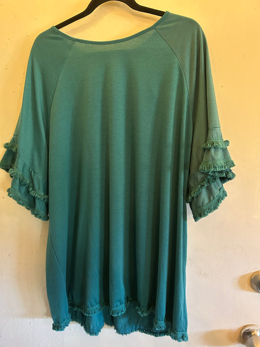 Boho deep green fringe