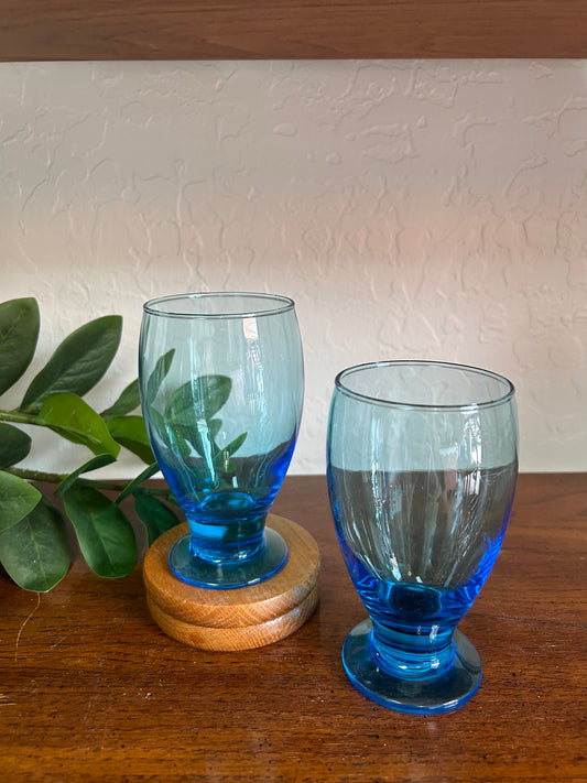 Water Goblets by Cristar Agua Sky Blue 12 oz Footed 5.25" Tall Set Of 2