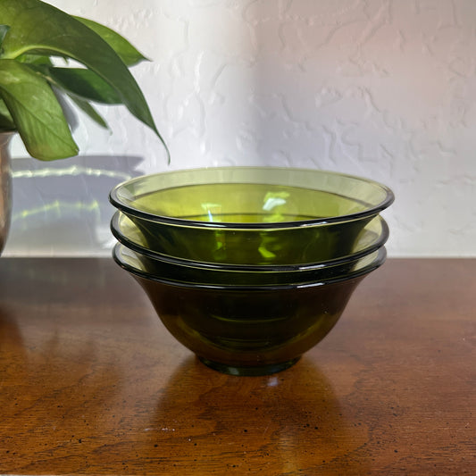Vintage Indian Glass Avocado Green Salad Bowl x4