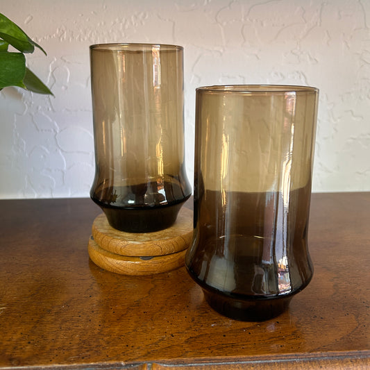 Vintage Libbey Impromptu Tawny Brown Smoke Glass Set