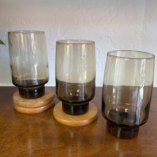 Vintage Libbey Tawny Accent Brown Smoke Glass x3