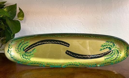 LOLITA Rare and Retired Handpainted Glass Oblong Serving Tray Palm Design