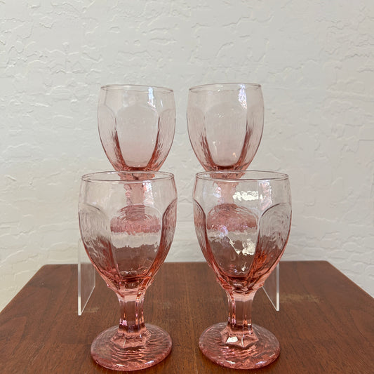 Vintage Libbey Chivalry Pink Water Goblets Set of 4
