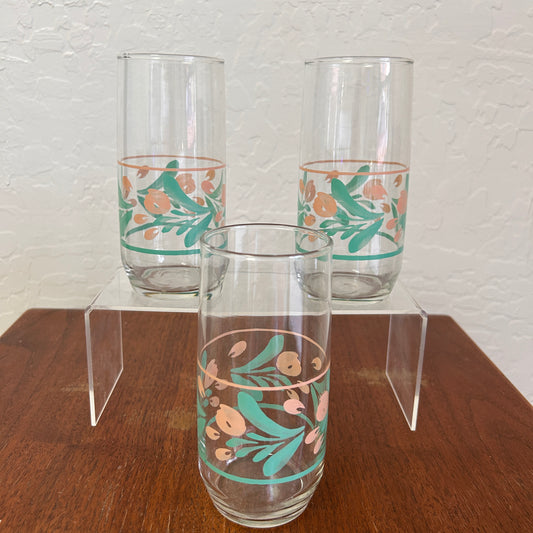 Vintage Libbey Pink and Blue Floral Set of 3