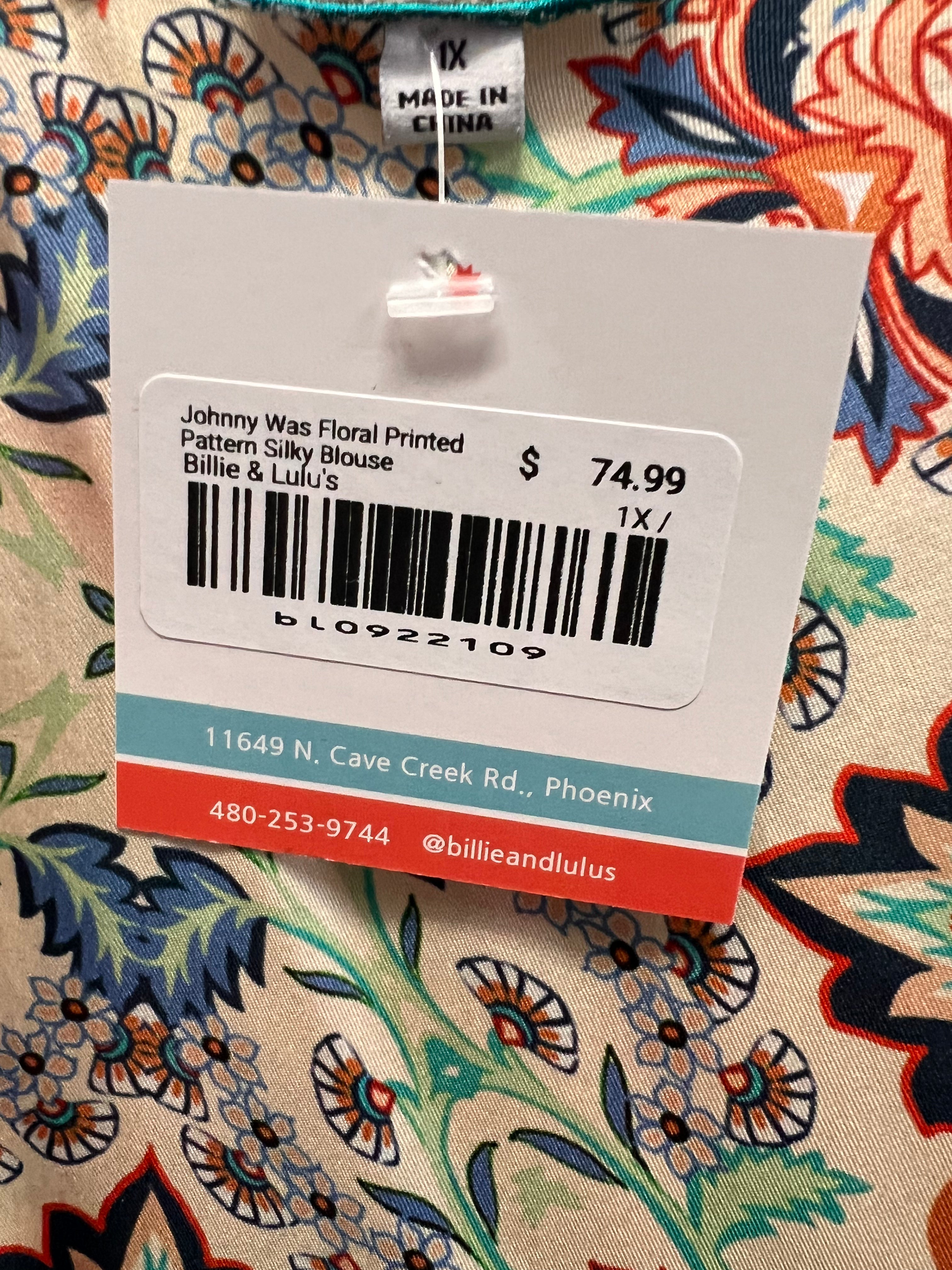 Johnny Was Floral Printed Pattern Silky Blouse