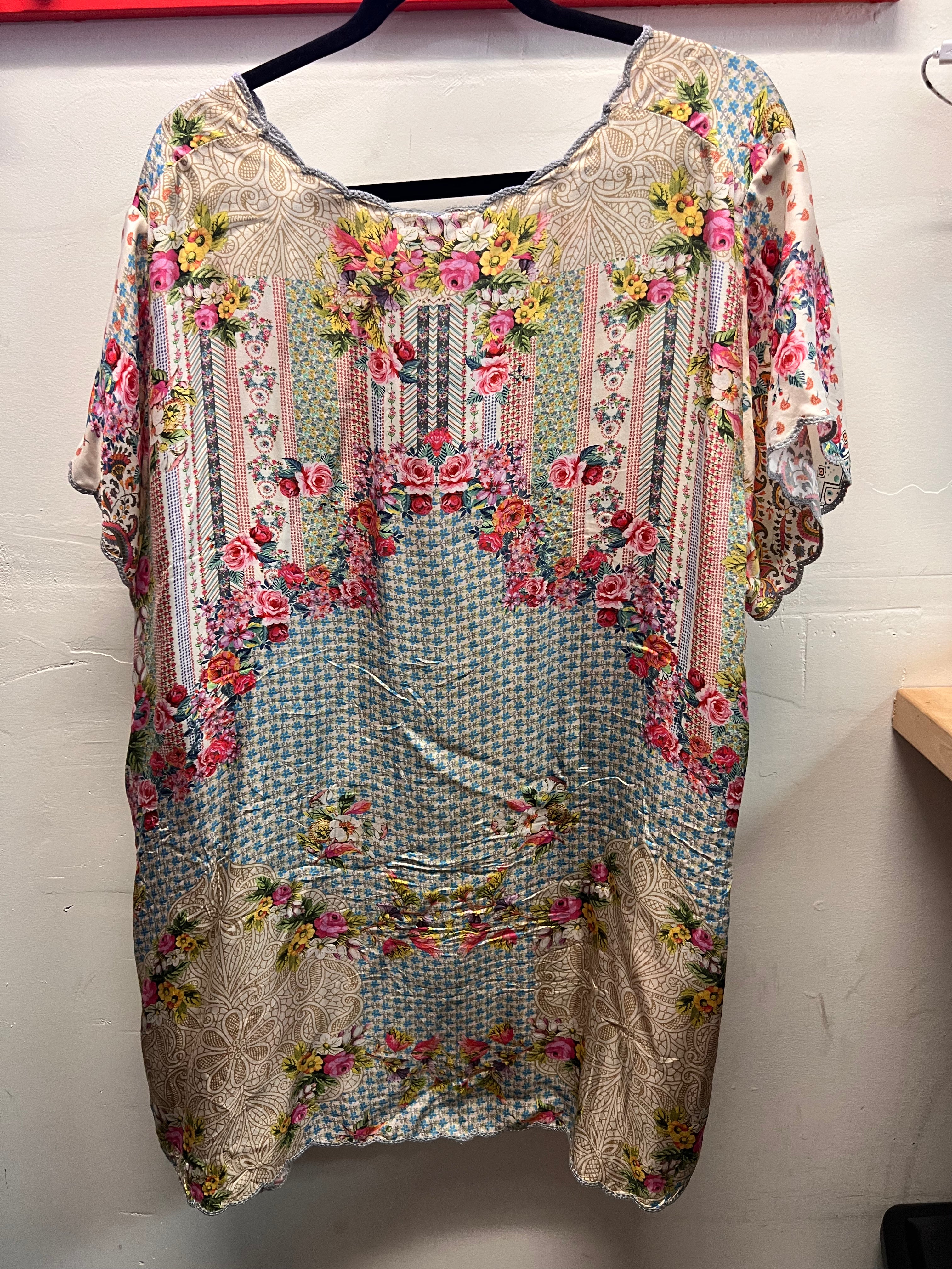 Johnny Was Floral Printed Pattern Silky Blouse