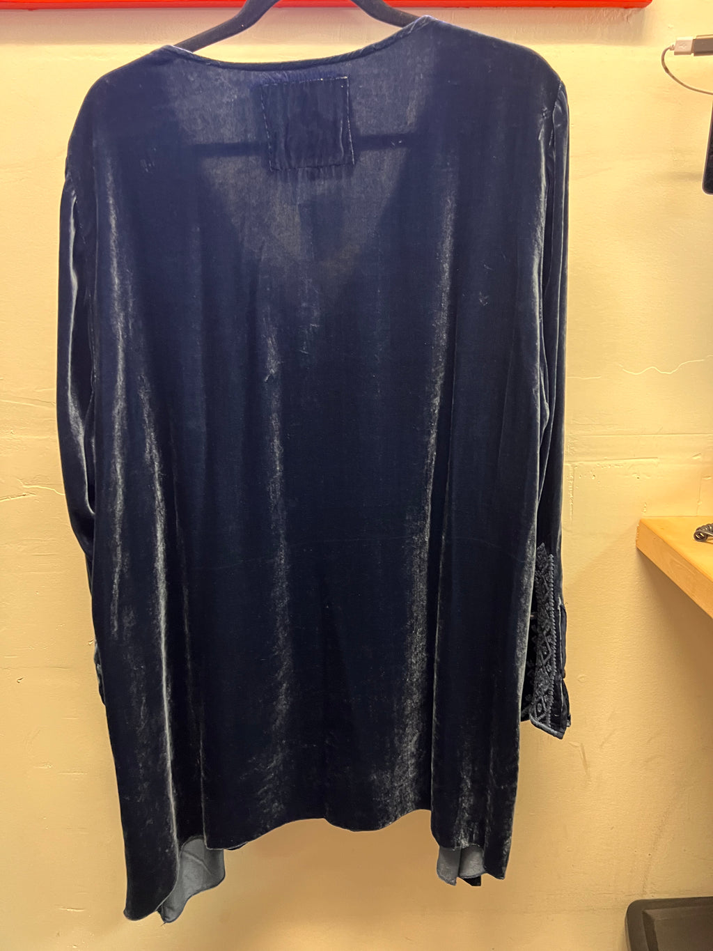 Johnny Was Blue Velvet Floral Embroidered Blouse