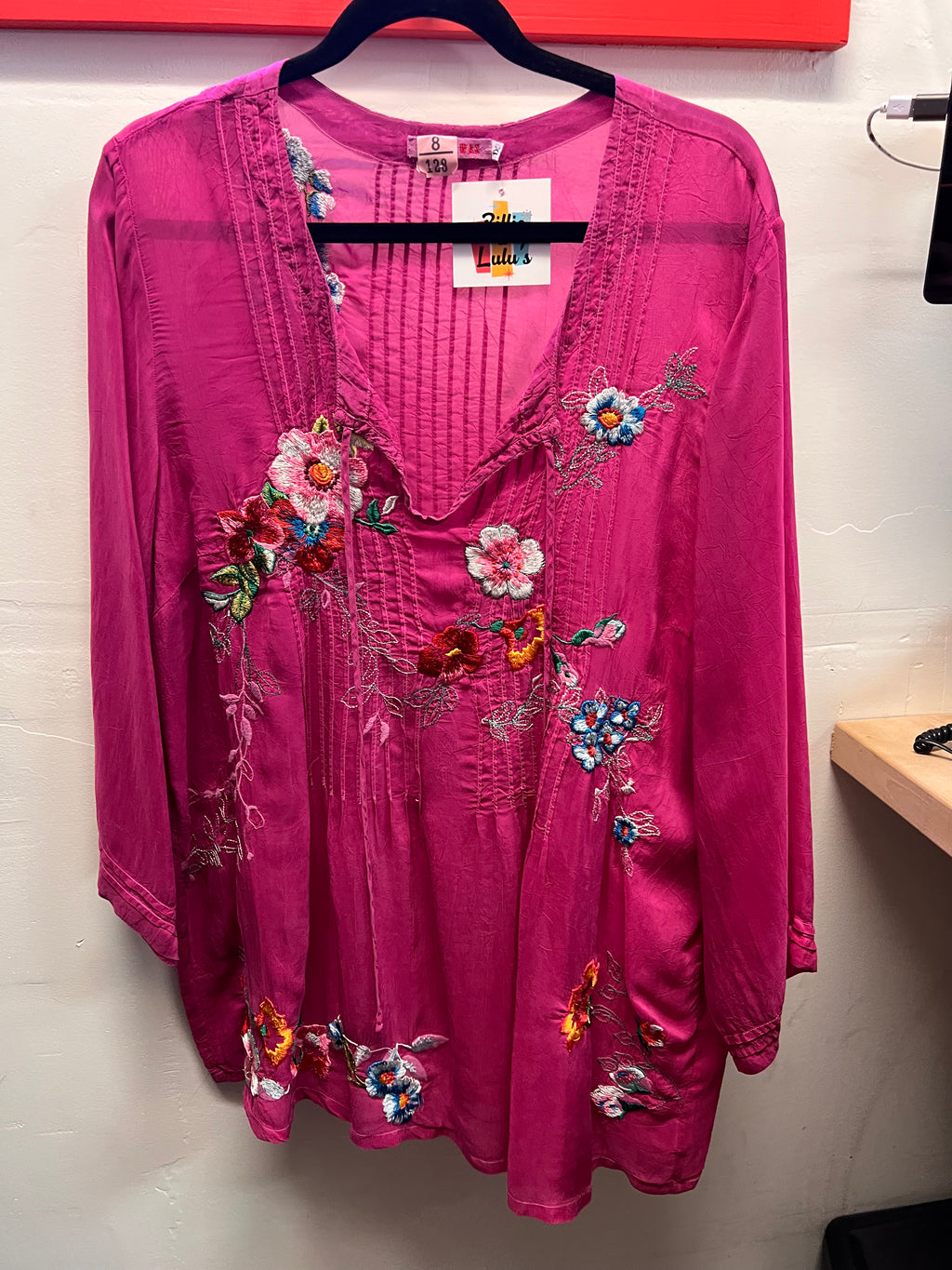 Johnny Was Pink Embroidered Floral Pattern Blouse