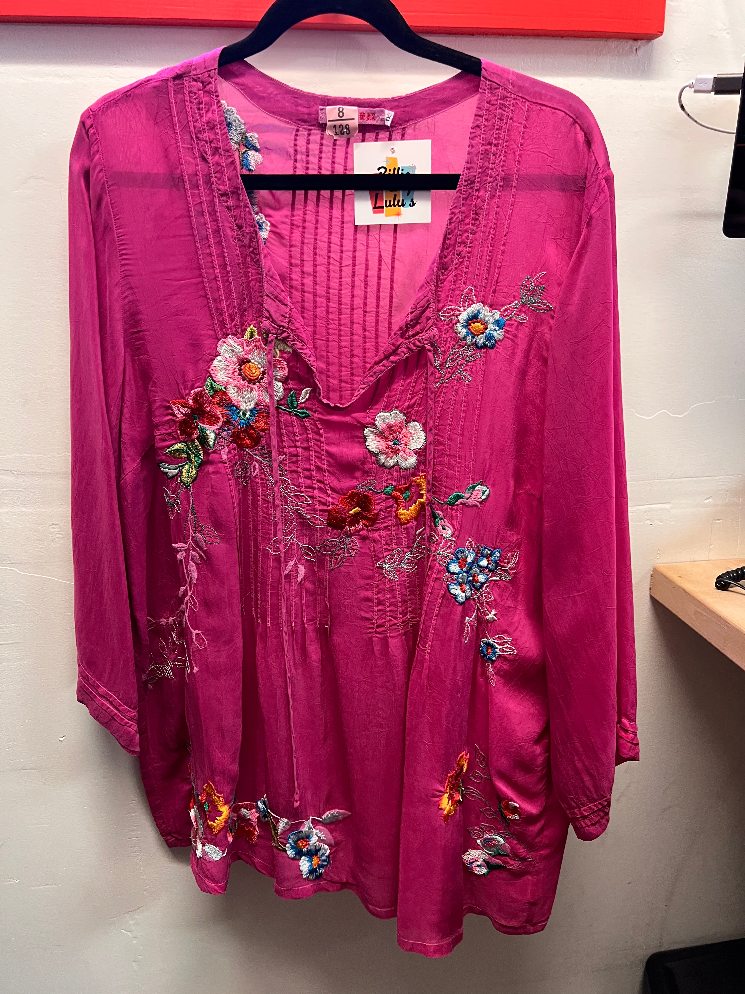 Johnny Was Pink Embroidered Floral Pattern Blouse