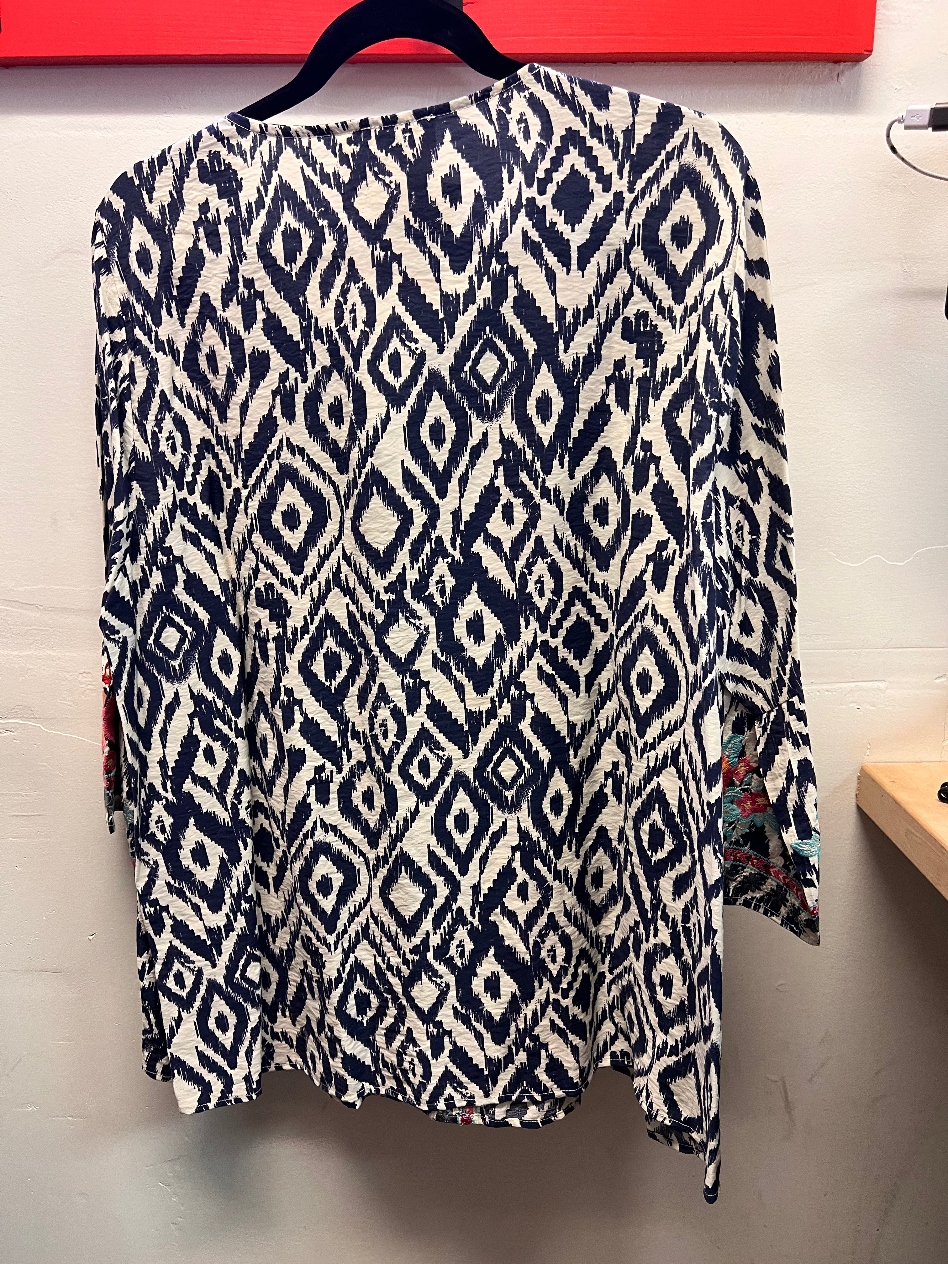 Savanna Jane Blue and White w/Floral Embroidered Blouse